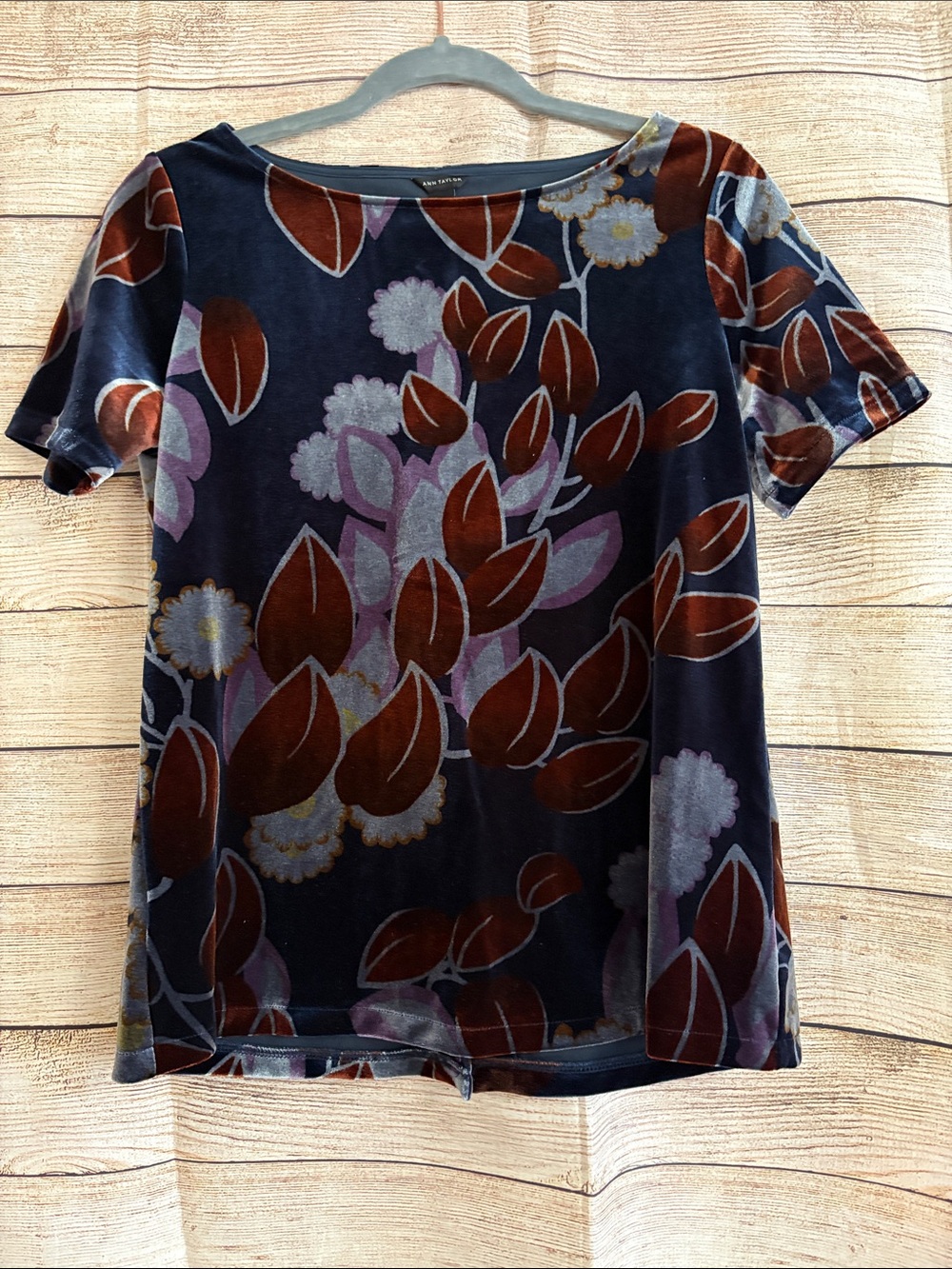 Ann Taylor Navy Floral Velvet Short-Sleeve Top